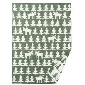 Moose Walk Green & White Wool Blanket
