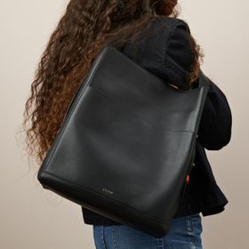  Carolina Leather Travel Tote, Jet & Soft Sand