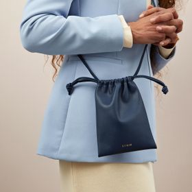  Crossbody Drawstring Pouch, Sapphire Blue & Soft Sand