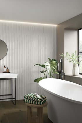 Reeded Waterproof Chalk Beige Marble Panel