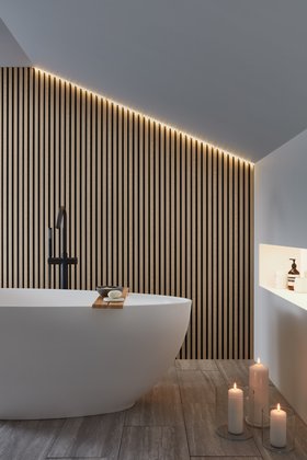 SlatWall Waterproof Natural Oak and Black Panel