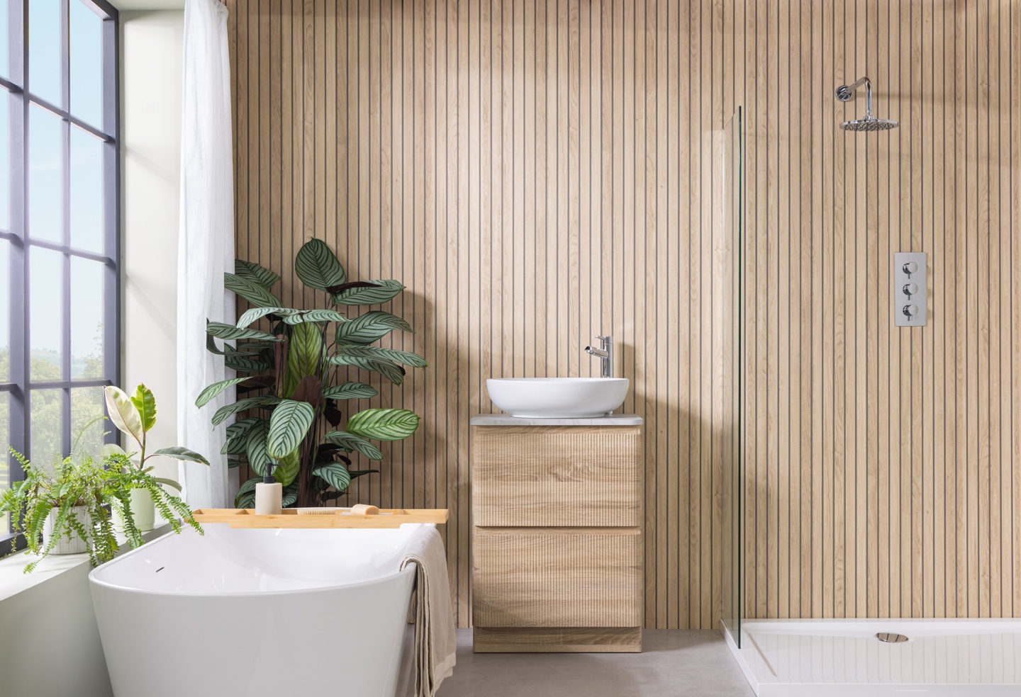 Sivara Oak Slatted Wood Effect PVC Shower Panel