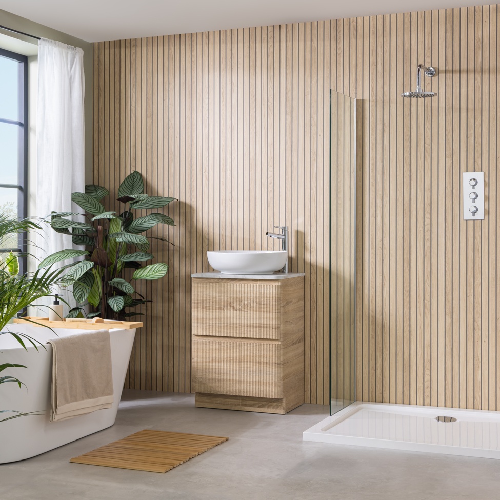 Sivara Oak Slatted Wood Effect PVC Shower Panel