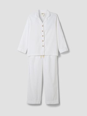 White Linen Blend Pyjama Trouser Set