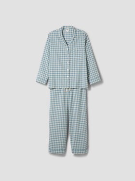 Warm Blue Gingham Linen Pyjama Trouser Set