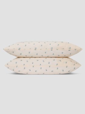 Dusk Blue Posy Bud Linen Blend Pillowcases (Pair)