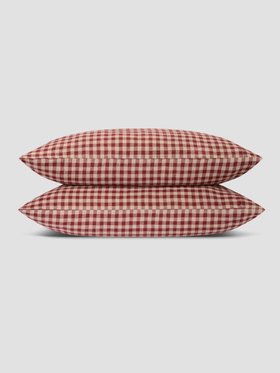 Rhubarb Gingham Linen Blend Pillowcases (Pair)