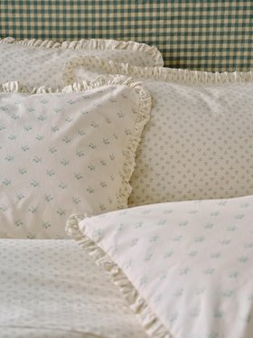 Mellow Green Martha Floral Cotton Frill Pillowcases (Pair)