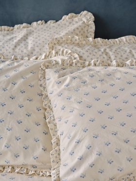 Cove Blue Martha Floral Cotton Frill Pillowcases (Pair)