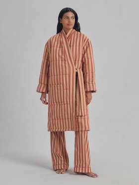 Sandstone Red Pembroke Stripe Linen Blend Housecoat