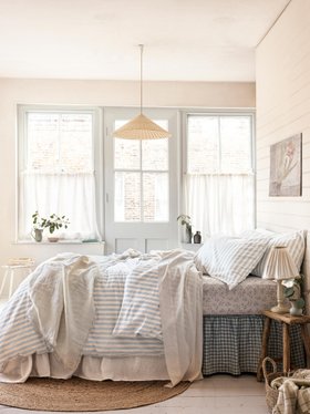 Coastal Blue Pembroke Stripe Linen Blend Duvet Cover