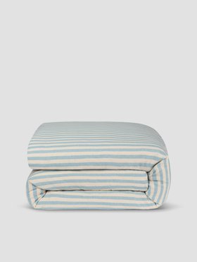 Coastal Blue Pembroke Stripe Linen Blend Duvet Cover