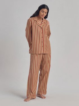 Sandstone Red Pembroke Stripe Linen Blend Trouser Set