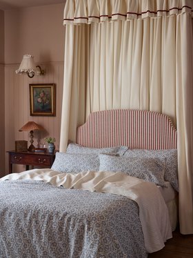 Dusk Blue Folk Floral Linen Blend Bedding