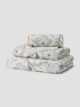 Dusk Blue Folk Floral Cotton Towels