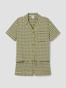 Elm Green & Butter Yellow Gingham Cotton Shorts Set