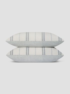 Dusk Blue Farmhouse Stripe 100% Linen Pillowcases (Pair)