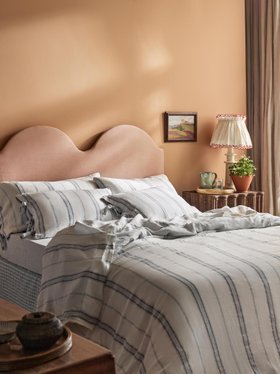 Dusk Blue Farmhouse Stripe 100% Linen Duvet Cover