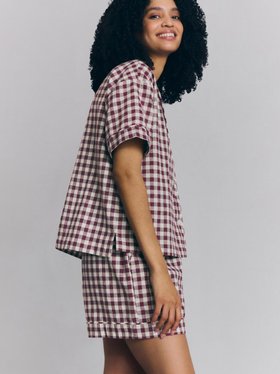 Berry Gingham Linen Blend Pyjama Short Set