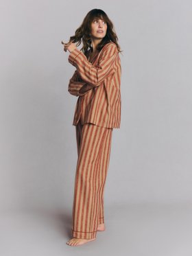 Sandstone Red Pembroke Stripe Linen Blend Trouser Set