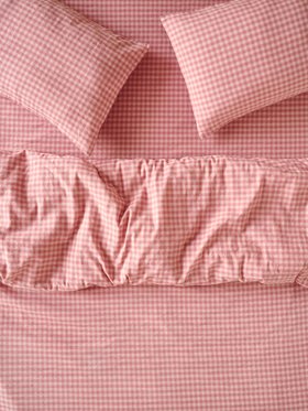 Dusty Pink & Rose Colour Drenched Gingham Linen Blend Duvet Cover