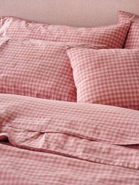 Dusty Pink & Rose Colour Drenched Gingham Linen Blend Pillowcases (Pair)
