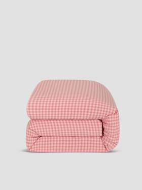 Dusty Pink & Rose Colour Drenched Gingham Linen Blend Duvet Cover