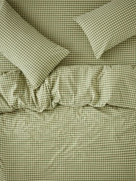 Elm Green & Butter Yellow Colour Drenched Gingham Linen Blend Duvet Cover