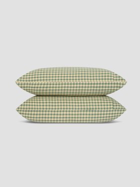 Elm Green & Butter Yellow Colour Drenched Gingham Linen Blend Pillowcases (Pair)