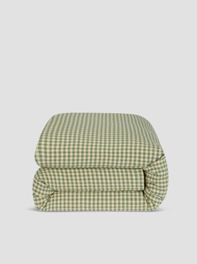 Elm Green & Butter Yellow Colour Drenched Gingham Linen Blend Duvet Cover