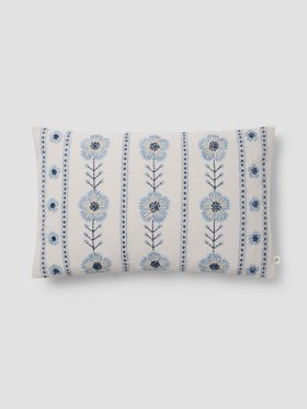 Dusk Blue Folk Floral Embroidered Filled Cushion