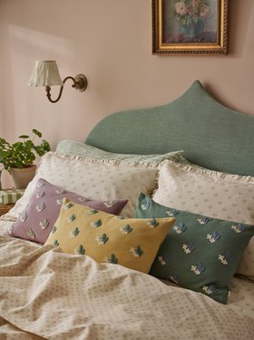 Butter Yellow Snowdrop Embroidered Filled Cushion