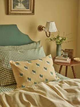 Butter Yellow Snowdrop Embroidered Filled Cushion