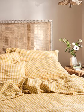 Honey Gingham 100% Linen Square Pillowcases (Pair)