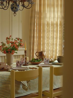 Elm Green & Butter Yellow Gingham Linen Blend Tablecloth