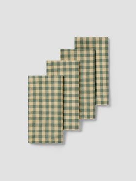 Elm Green & Butter Yellow Gingham Linen Blend Napkins Set of 4