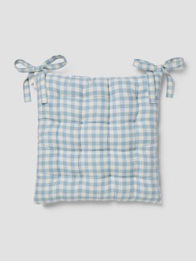 Warm Blue Gingham Linen Blend Seat Pad