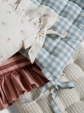 Warm Blue Gingham Linen Blend Seat Pad