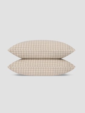 Oatmeal Heritage Gingham 100% Linen Pillowcases (Pair)