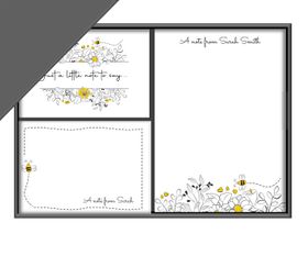 Stationery Gift Box A4, Modern Personalised Black And White 'Bee Kind' Set