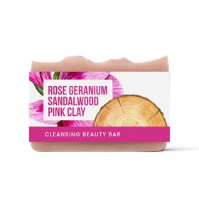 ROSE GERANIUM, SANDALWOOD AND PINK CLAY BEAUTY CLEANSER BAR - Christmas Gift, Floral, Stocking Filler, Soap, Handmade, Natural, Nature, Spa, Gardener, Fresh, Pink, Purple, Bath Products, Bright, Wellbeing, Cleanser, Self Care, Gardener Gift