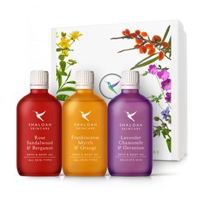 AROMATHERAPHY BATH AND BODY OIL GIFT SET - Christmas Gift, Xmas, Present, Winter, Autumn, Valentines Day, Organic, Natural Skincare, Mothers Day, Colourful, Bright, Colour, Beauty, Spa, Pamper, Floral, Botanical, Flowers, Eco-Friendly, Wellbeing, Wellness