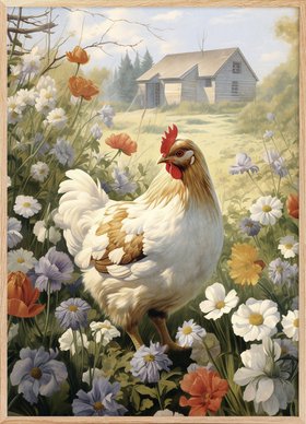 Olga Telnova - Country Farm Hen and Wildflowers Poster