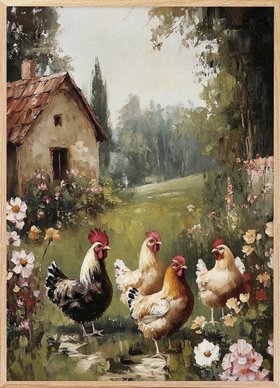 Olga Telnova - Rustic Cottage Garden Chickens Poster
