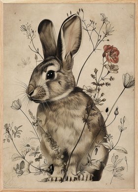 Olga Telnova - Vintage Sketch Bunny Poster