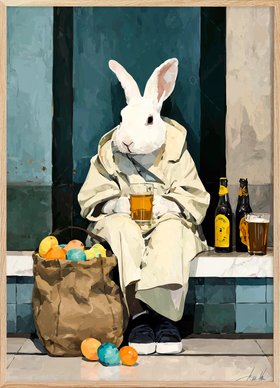 Urban Bunny with Beer Poster