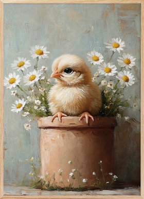 Olga Telnova - Chick in Daisy Flower Pot Poster