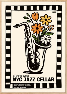 Patryk Krygowski - Retro Jazz Saxophone Flowers Poster