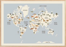 Dinosaur World Map Poster