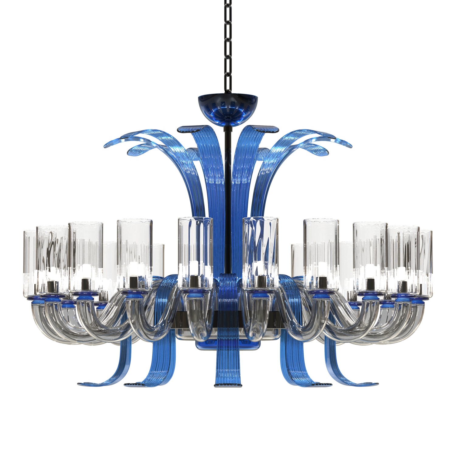 Blue Glass Chandelier 20 Lights